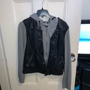 sweater jacket with leather accents